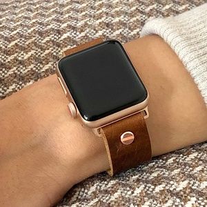 Cognac Brown Rose Gold Apple iWatch Leather Band